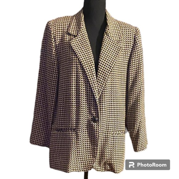 Fundamental Things Petite Vintage oversized one button houndstooth blazer sz 10P - Picture 1 of 9